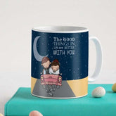 Newly Weds Happy Married Couple On a Ride Blue Coffee Mug